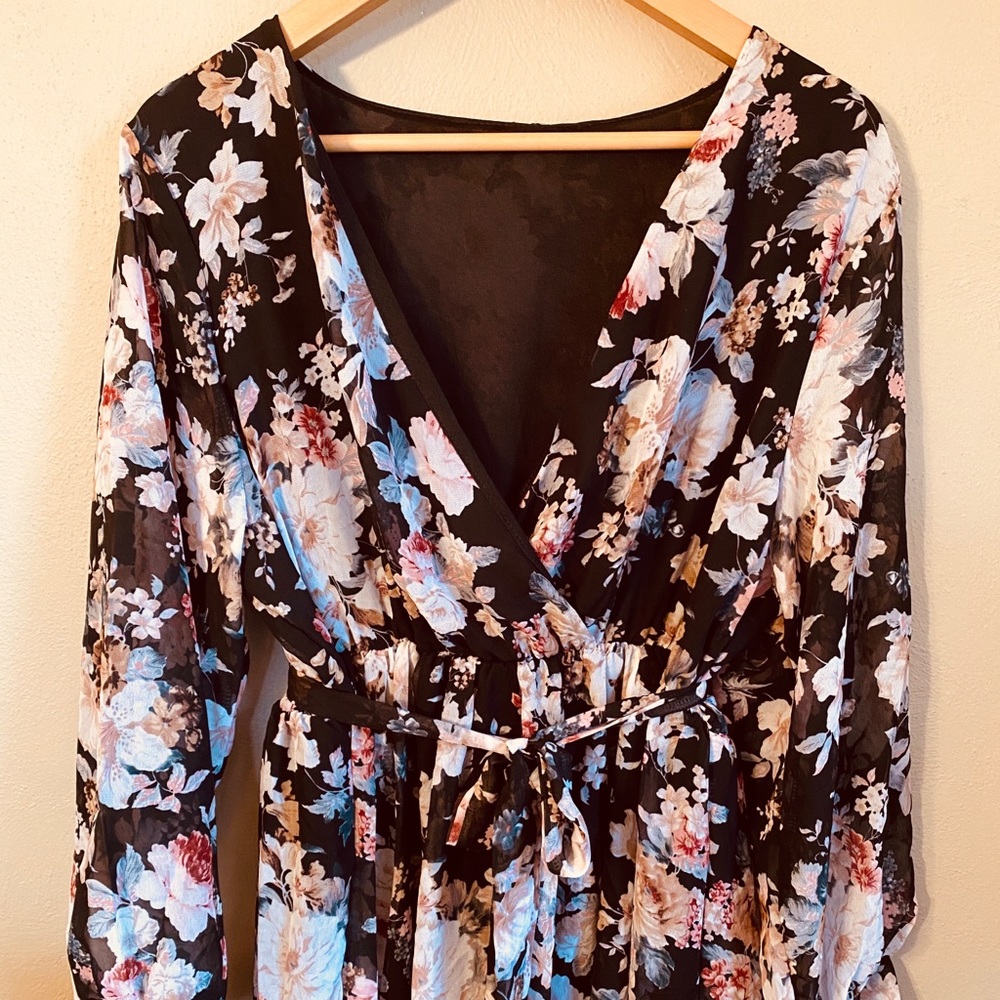 Floral Print Faux Wrap Maxi Dress